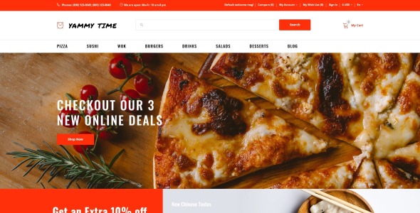 магазин доставки еды современный шаблон opencart