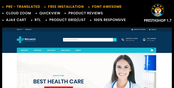 wellness medicine ans sanitizer store prestashop theme