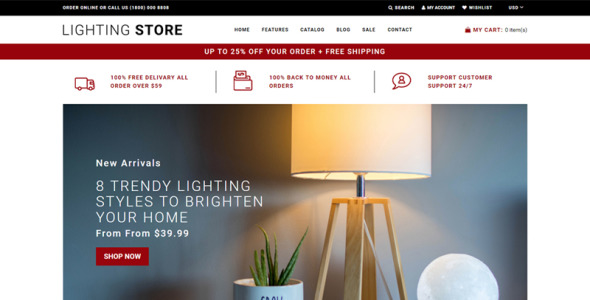 освещение отзывчивая практичная тема shopify