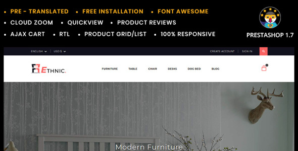этнический дом и мебельный магазин prestashop тема