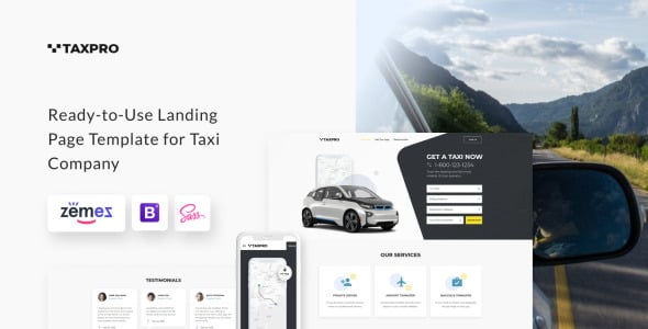 taxi minimal bootstrap html шаблон целевой страницы