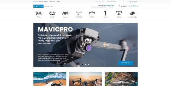 drone store ecommerce minimal elementor woocommerce theme