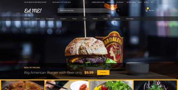 креативный шаблон opencart для кафе и ресторанов