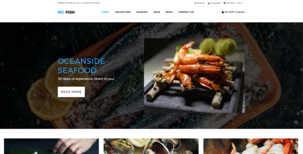 ресторан морепродуктов яркая тема shopify