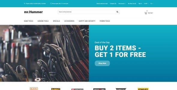 инструменты и оборудование чистый многостраничный шаблон opencart