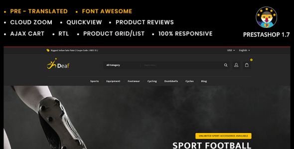 глухой стационарно - спортивный магазин prestashop тема
