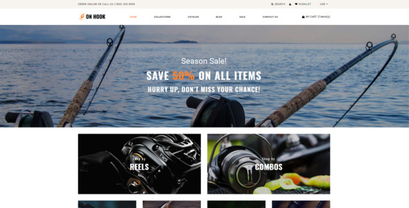 рыбалка многостраничная чистая тема shopify
