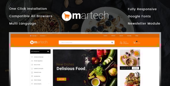 martech food store opencart шаблон