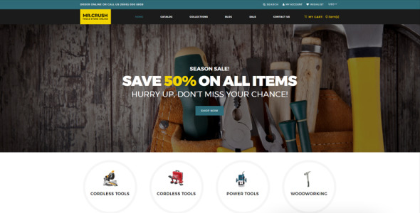 инструменты и оборудование многостраничная чистая тема shopify