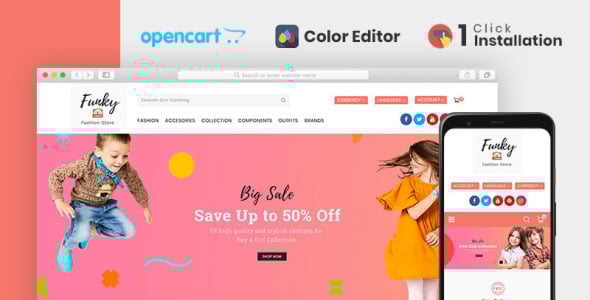 фанки модный магазин opencart шаблон