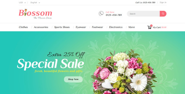 магазин цветов и подарков prestashop тема