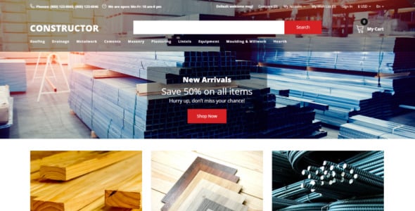 строительные материалы креативный шаблон opencart