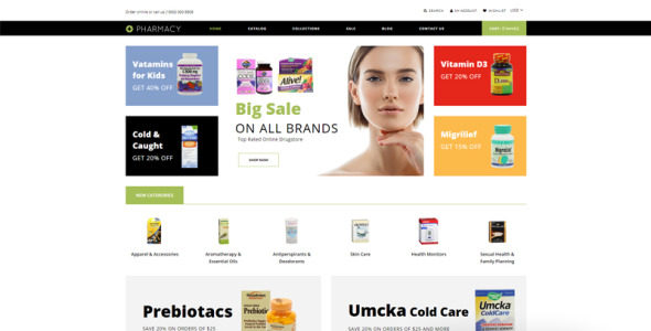 аптека электронная коммерция чистая тема shopify