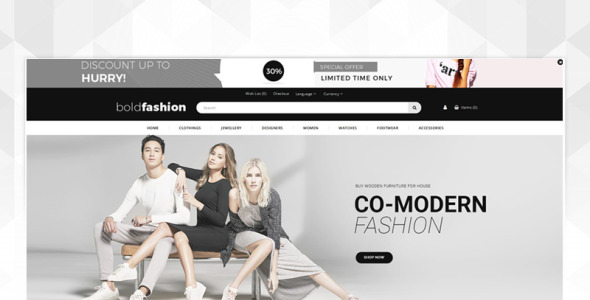 смелый шаблон модного магазина opencart