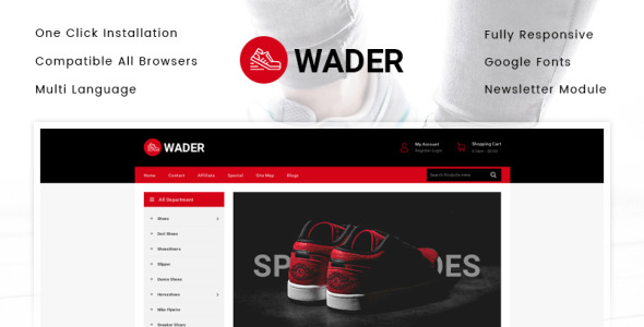 шаблон opencart магазина спортивной обуви wader sports shoes store