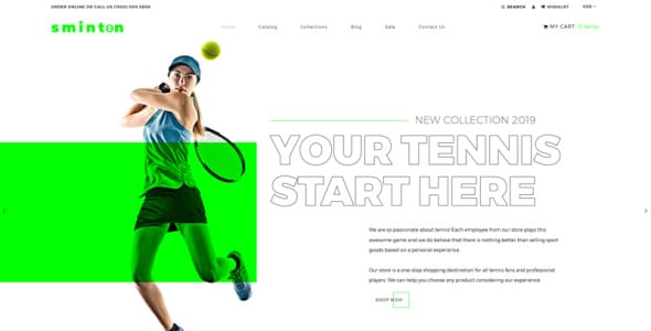 tennis store clean shopify тема