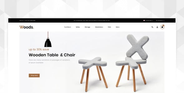 woods furniture store opencart шаблон