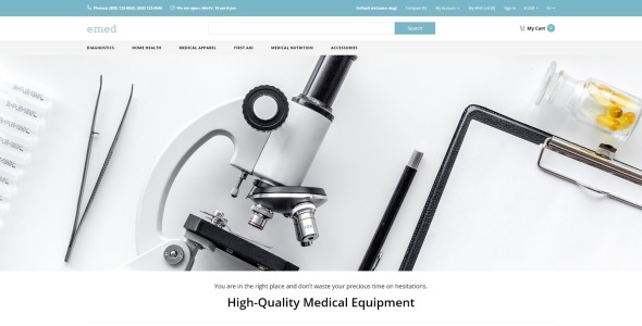 медицинское оборудование многостраничный чистый шаблон opencart