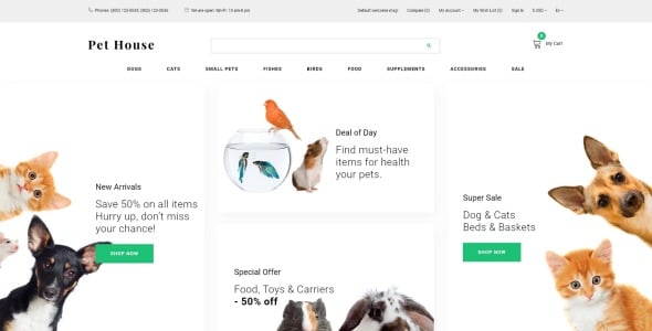 pet shop ecommerce современный шаблон opencart