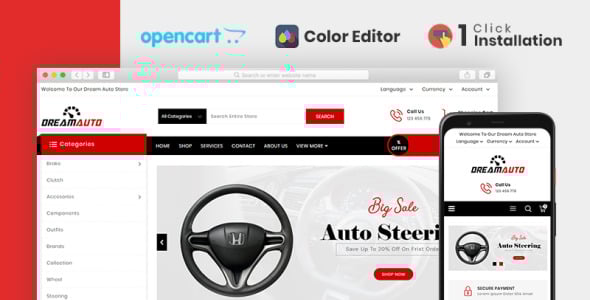 dream autoparts store шаблон opencart