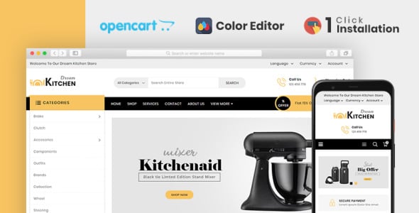 dream kitchen accessories store opencart шаблон