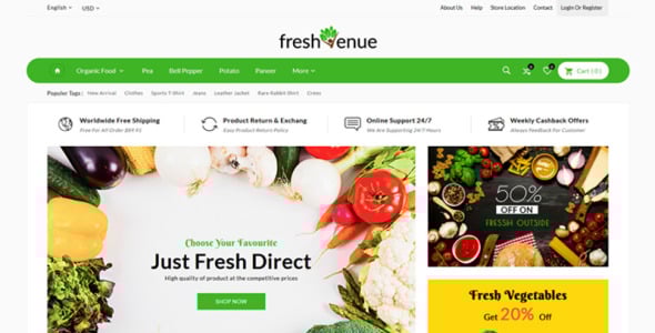 продуктовый натуральный свежий магазин шаблон opencart