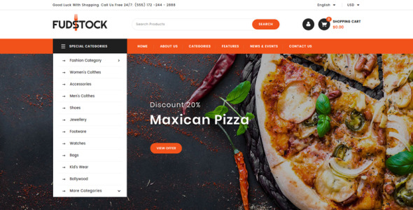 ресторан магазин prestashop тема