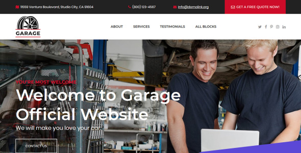 шаблон посадочной страницы гаража автомобиля