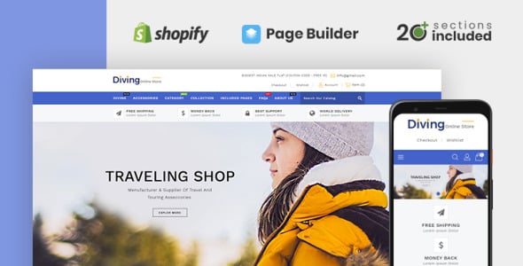 дайвинг путешествия аксессуары магазин shopify тема