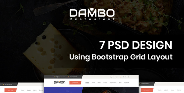 PSD шаблон на тему еда и ресторан