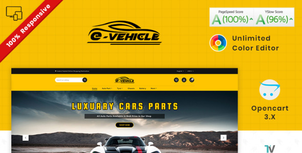 e vehicle auto parts tools shop шаблон opencart