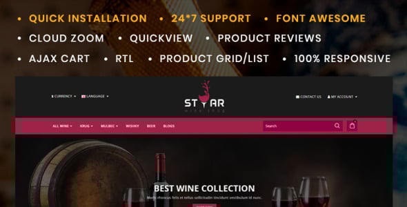 star the wine store opencart шаблон
