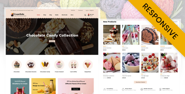 тема woocommerce магазина мороженого creambella icecream store