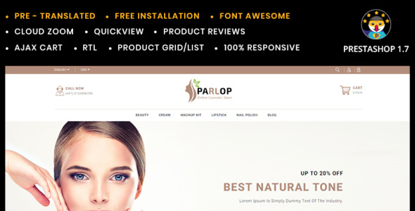 parlop cosmetics store prestashop тема