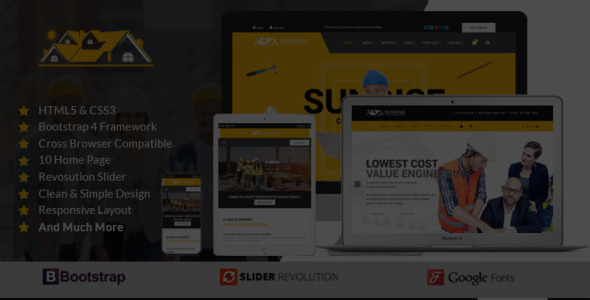 шаблон целевой страницы sunrise construction &amp; builder company