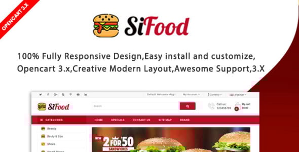 SiFood Restaurant Multipurpose Responsive Theme OpenCart Template