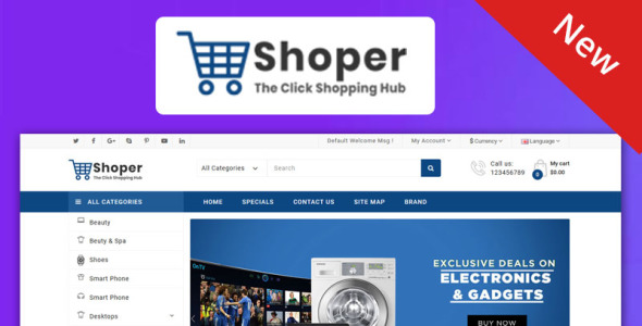 shopper electronics отзывчивая тема шаблон opencart