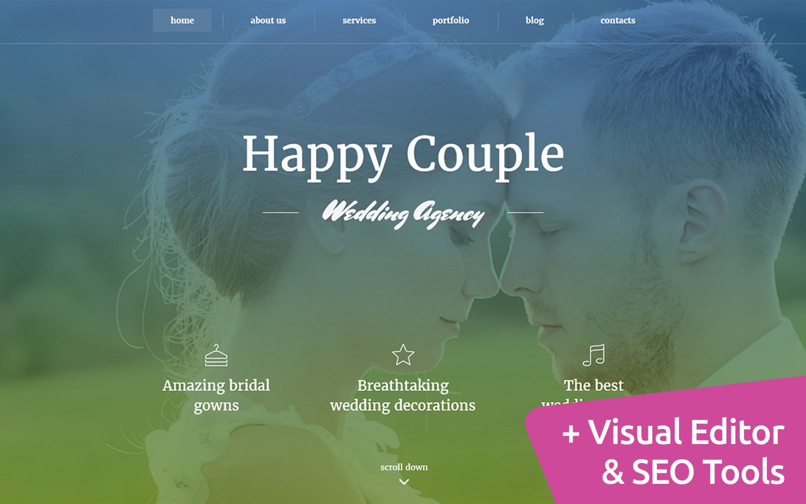 Responsivt Happy Couple - Wedding Planner Moto CMS 3-mall #59221