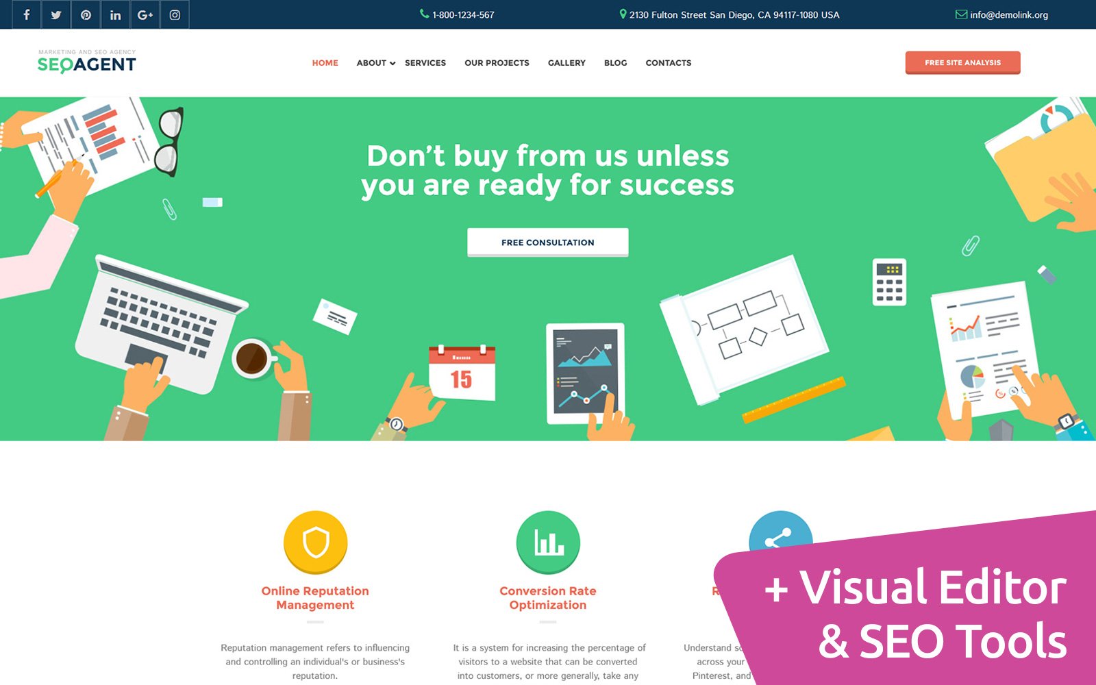 "Marketing & SEO Agency Moto CMS 3 Template" Responsive Moto CMS 3 Template №59440
