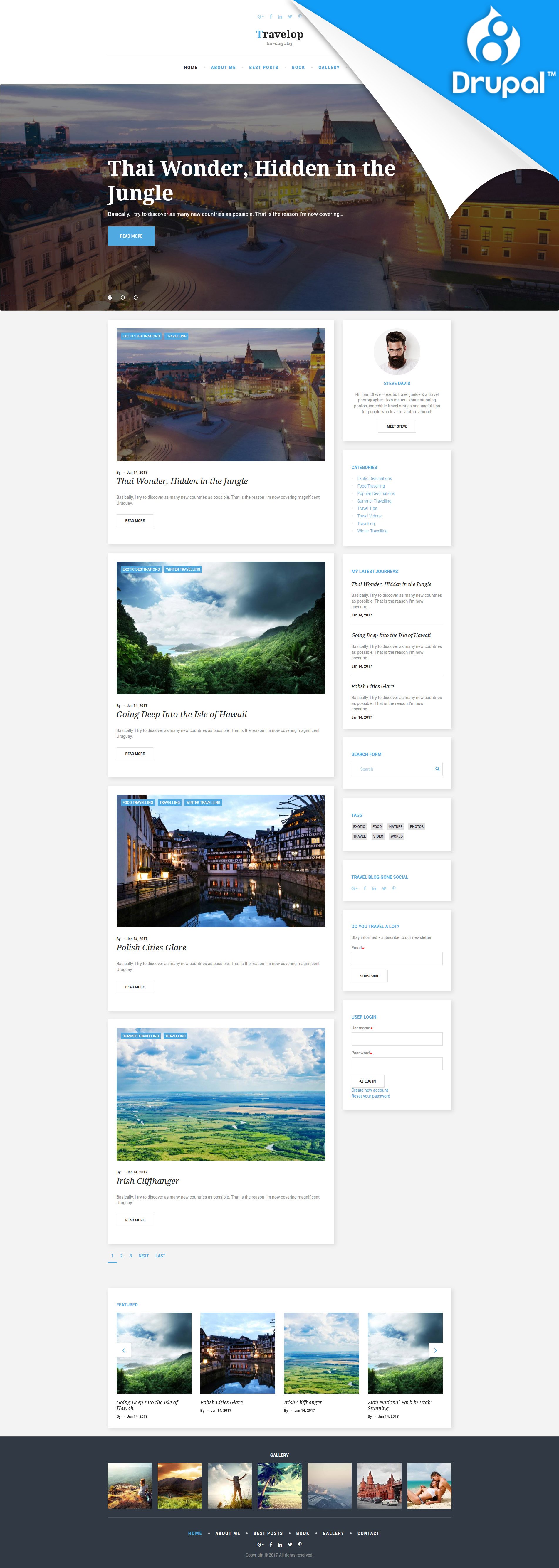 Drupal Vorlage namens "Travelop - Traveling Blog" #59576
