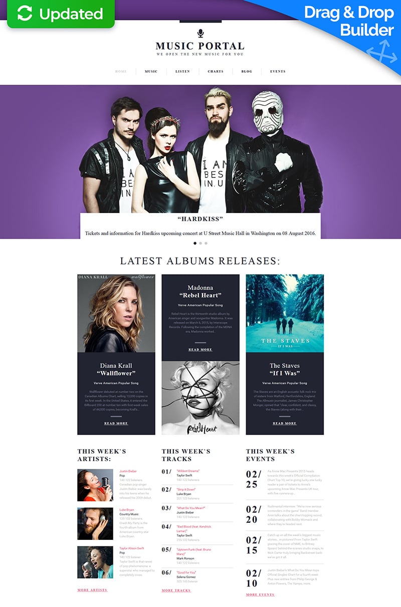 Music Portal Responsive Moto CMS 3 Template - screenshot