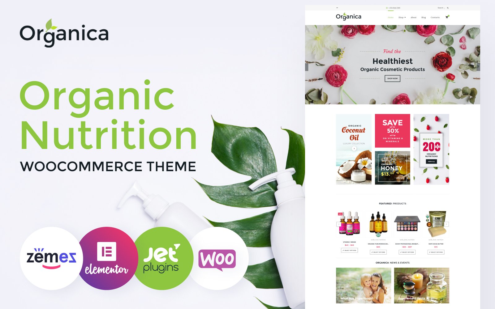 Organica - Organic Food, Cosmetics and Bio Active Nutrition Tema WooCommerce №60093