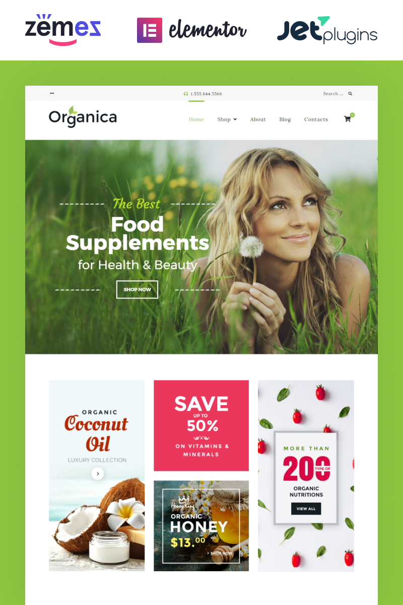 "Organica - Organic Food, Cosmetics and Bio Active Nutrition" thème WooCommerce adaptatif #60093 - screenshot