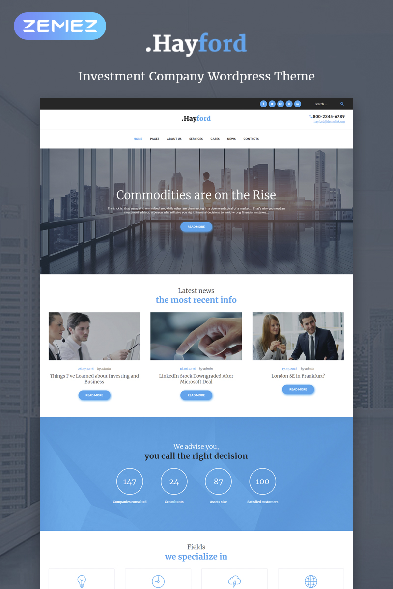 WordPress Theme namens "Hayford - Investment Consulting Services Responsive" #60053