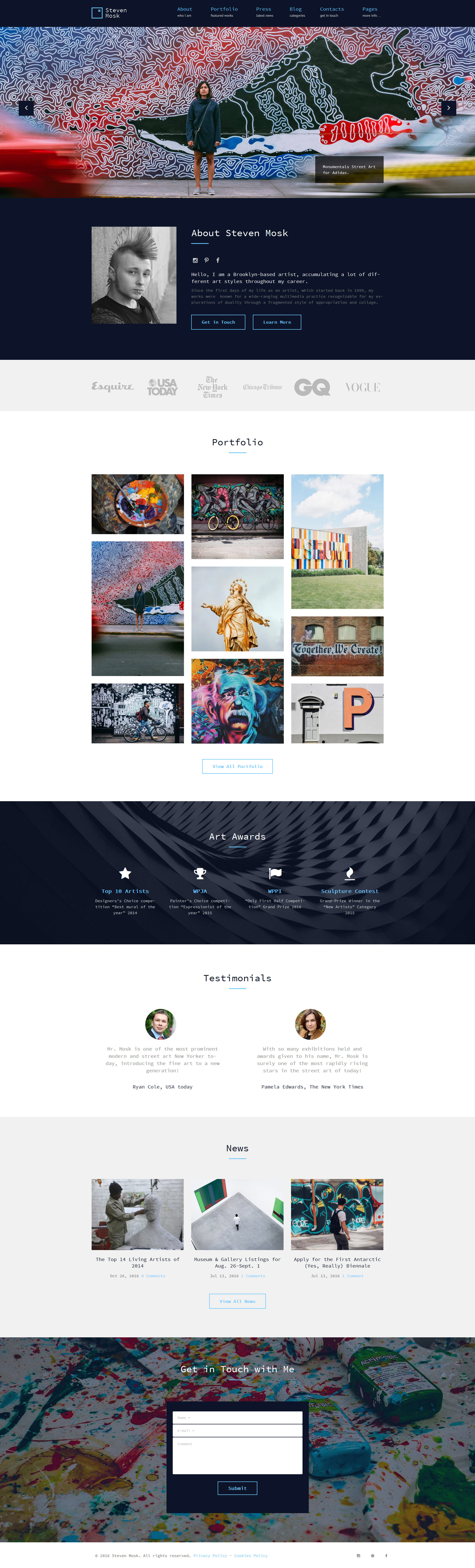 Responsivt Steven Mosk - Modern artist personal portfolio WordPress-tema #61116