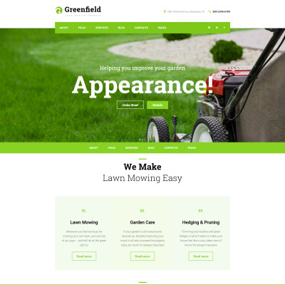 Reszponzív GreenField - Lawn Mowing Company Responsive WordPress sablon #61117
