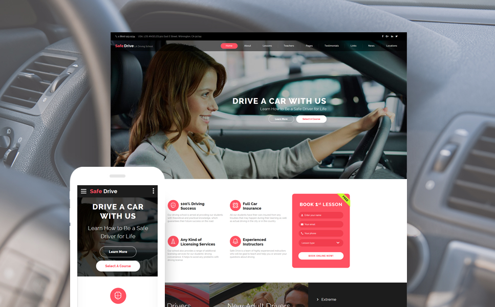 Safe Drive - Traffic School & Driving Lessons Website Template New Screenshots BIG