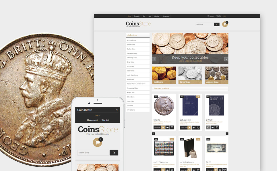 Collectible Coins & Supplies Shopify Template