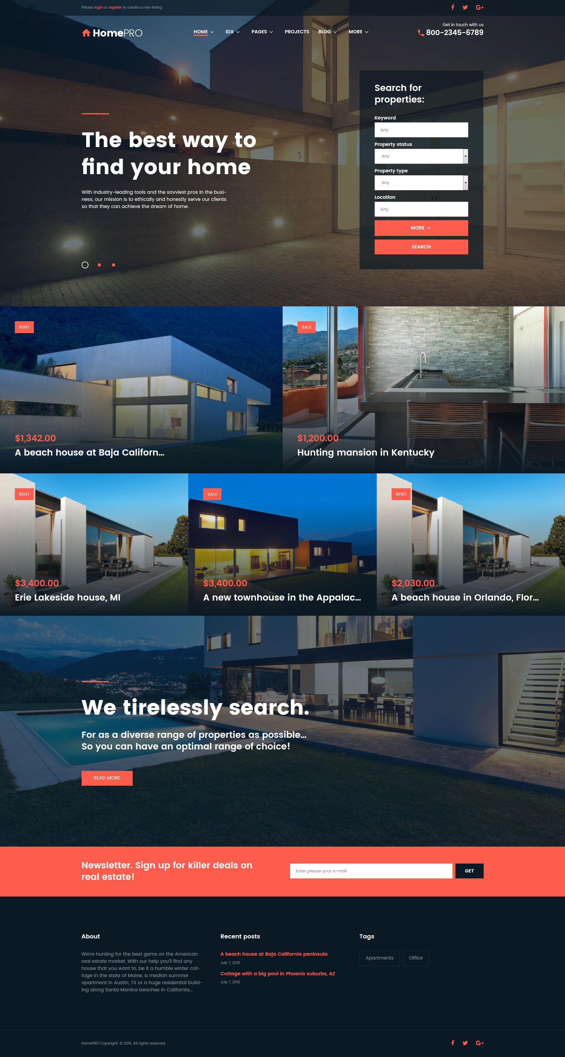 Responzivní WordPress motiv "HomePro Real Estate Portal" #61275
