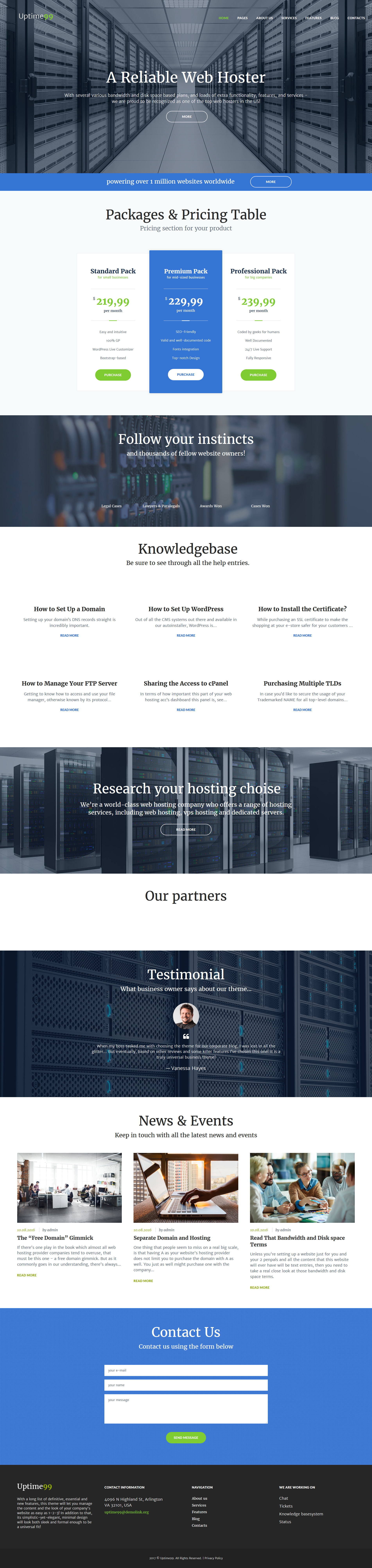 Template WordPress Responsive #61264 "Uptime99 - Web Hosting" - screenshot